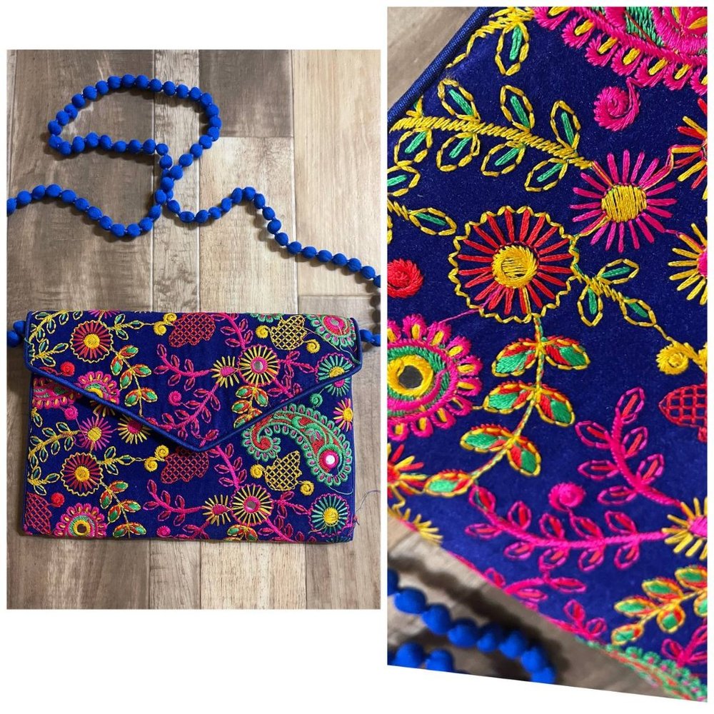 Blue Handmade Indian Embroidered Party Bag